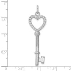 Sterling Silver Rhodium-plated CZ Heart Key Pendant