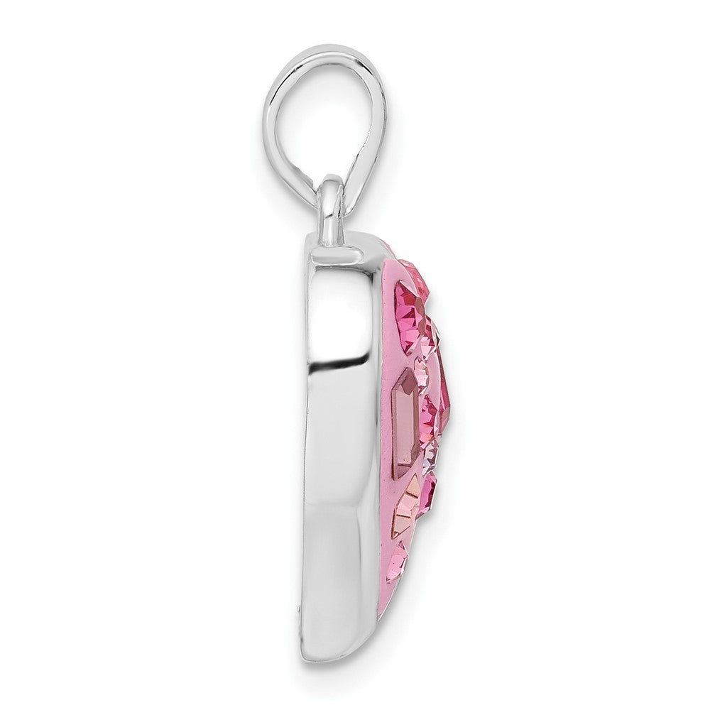 Sterling Silver Pink Stellux Crystal & Enameled Heart Pendant