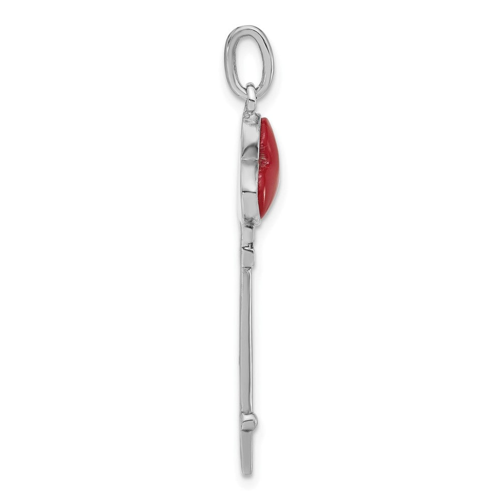 Sterling Silver Reconstructed Red Stone Clover Key Pendant