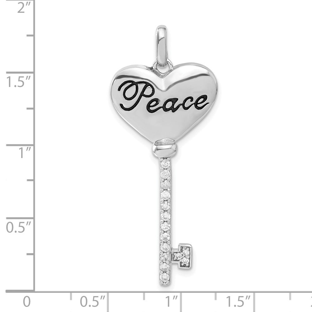 Sterling Silver Polished & Antiqued CZ Peace Heart Key Pendant