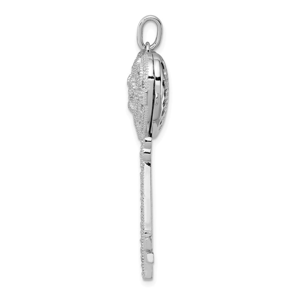 Sterling Silver Rhodium-plated CZ Heart Key Locket