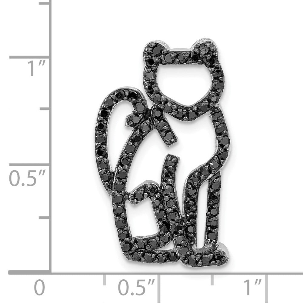 Sterling Silver Black Rhodium-Plated & Black CZ Cat Slide Pendant