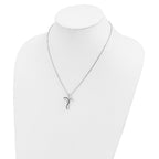 White Night Sterling Silver Rhodium-plated Black and White Diamond Cross 18 Inch Necklace with 2 Inch Extender