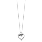 White Night Sterling Silver Rhodium-plated Black and White Diamond Heart 18 Inch Necklace with 2 Inch Extender