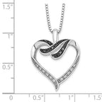 White Night Sterling Silver Rhodium-plated Black and White Diamond Heart 18 Inch Necklace with 2 Inch Extender