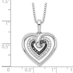 White Night Sterling Silver Rhodium-plated Black and White Diamond Triple Heart 18 Inch Necklace with 2 Inch Extender