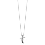 White Night Sterling Silver Rhodium-plated Black and White Diamond Cross 18 Inch Necklace with 2 Inch Extender