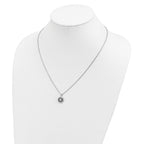 White Night Sterling Silver Rhodium-plated Black and White Diamond Circle Pendant 18 Inch Necklace with 2 Inch Extender