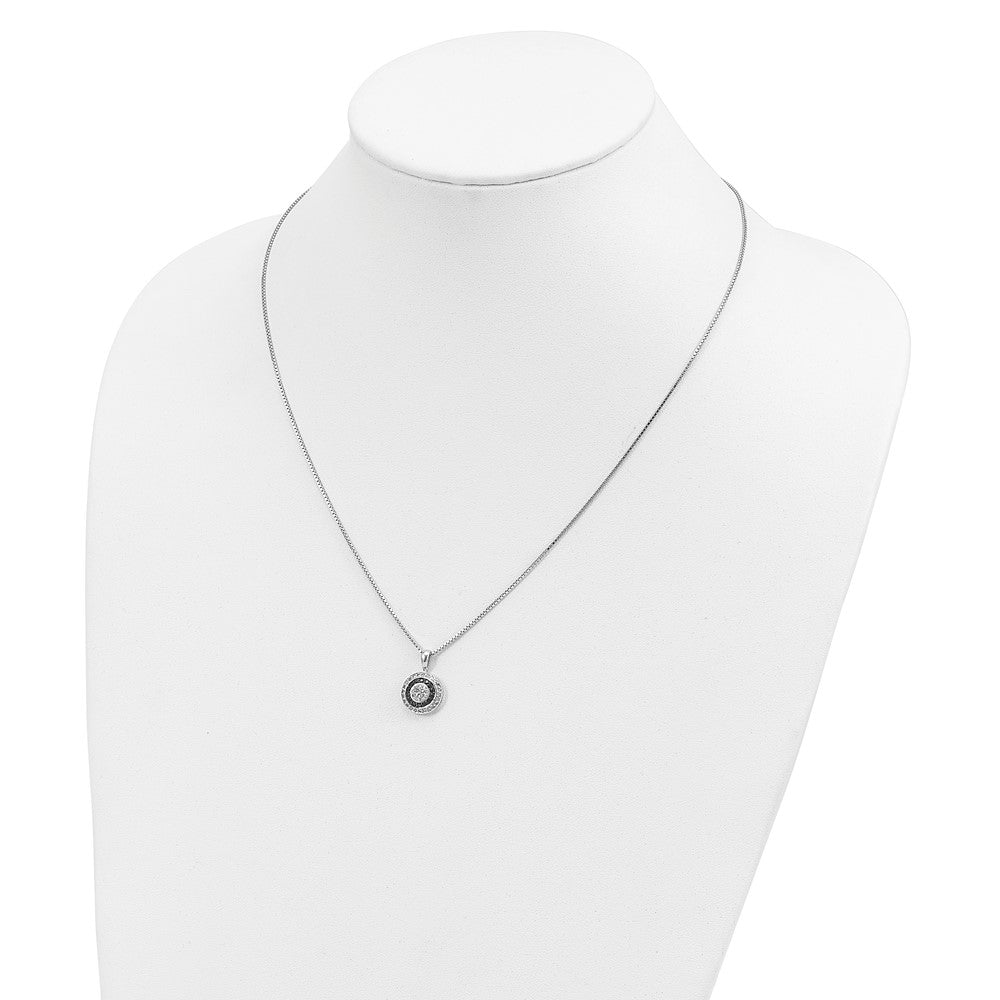 White Night Sterling Silver Rhodium-plated Black and White Diamond Circle Pendant 18 Inch Necklace with 2 Inch Extender