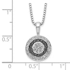White Night Sterling Silver Rhodium-plated Black and White Diamond Circle Pendant 18 Inch Necklace with 2 Inch Extender