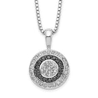 White Night Sterling Silver Rhodium-plated Black and White Diamond Circle Pendant 18 Inch Necklace with 2 Inch Extender