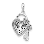 White Night Sterling Silver Rhodium-plated Black and White Diamond Heart and Key 18 Inch Necklace with 2 Inch Extender