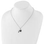 White Night Sterling Silver Rhodium-plated Black and White Diamond Heart and Key 18 Inch Necklace with 2 Inch Extender