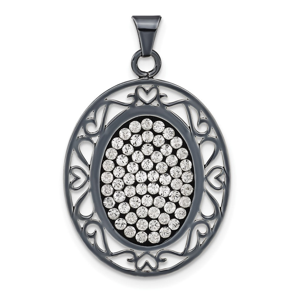 Sterling Silver Black Ceramic White Crystal Oval Pendant