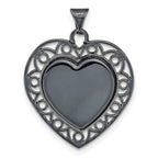 Sterling Silver Black Ceramic-plated Crystal Heart Pendant
