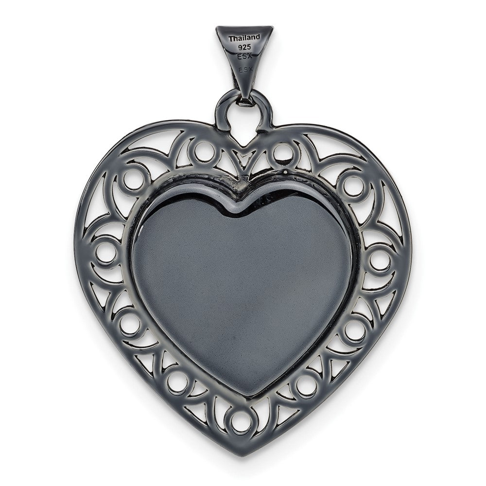 Sterling Silver Black Ceramic-plated Crystal Heart Pendant