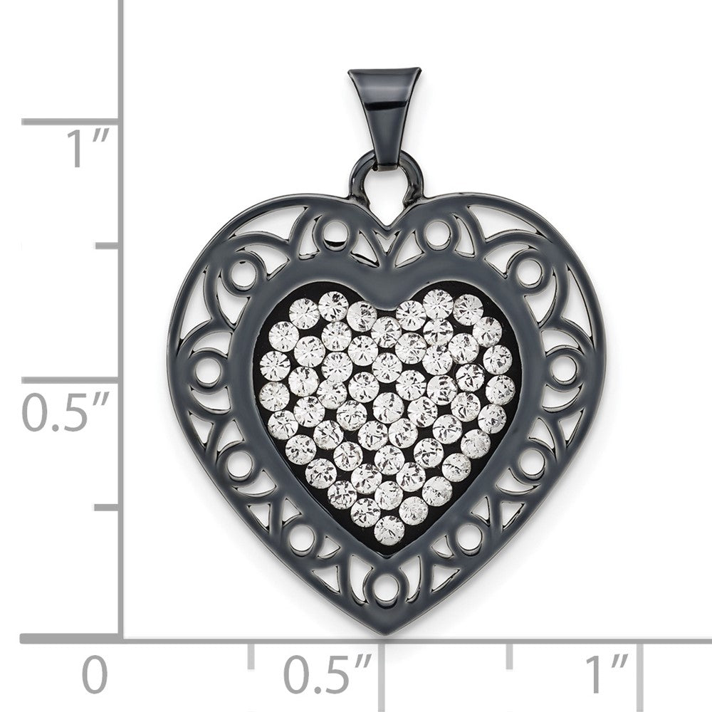 Sterling Silver Black Ceramic-plated Crystal Heart Pendant
