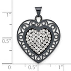 Sterling Silver Black Ceramic-plated Crystal Heart Pendant