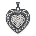 Sterling Silver Black Ceramic-plated Crystal Heart Pendant