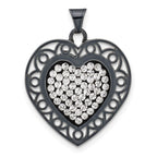 Sterling Silver Black Ceramic-plated Crystal Heart Pendant
