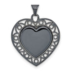 Sterling Silver Black Ceramic-plated Crystal Heart Pendant