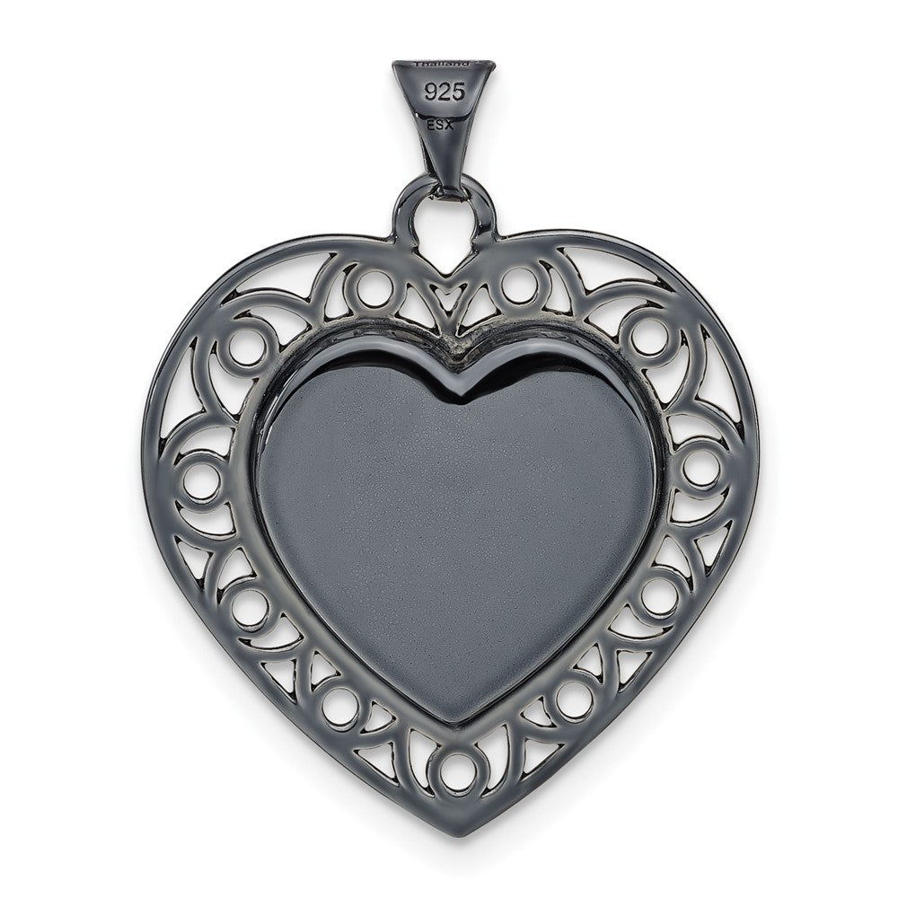 Sterling Silver Black Ceramic-plated Crystal Heart Pendant