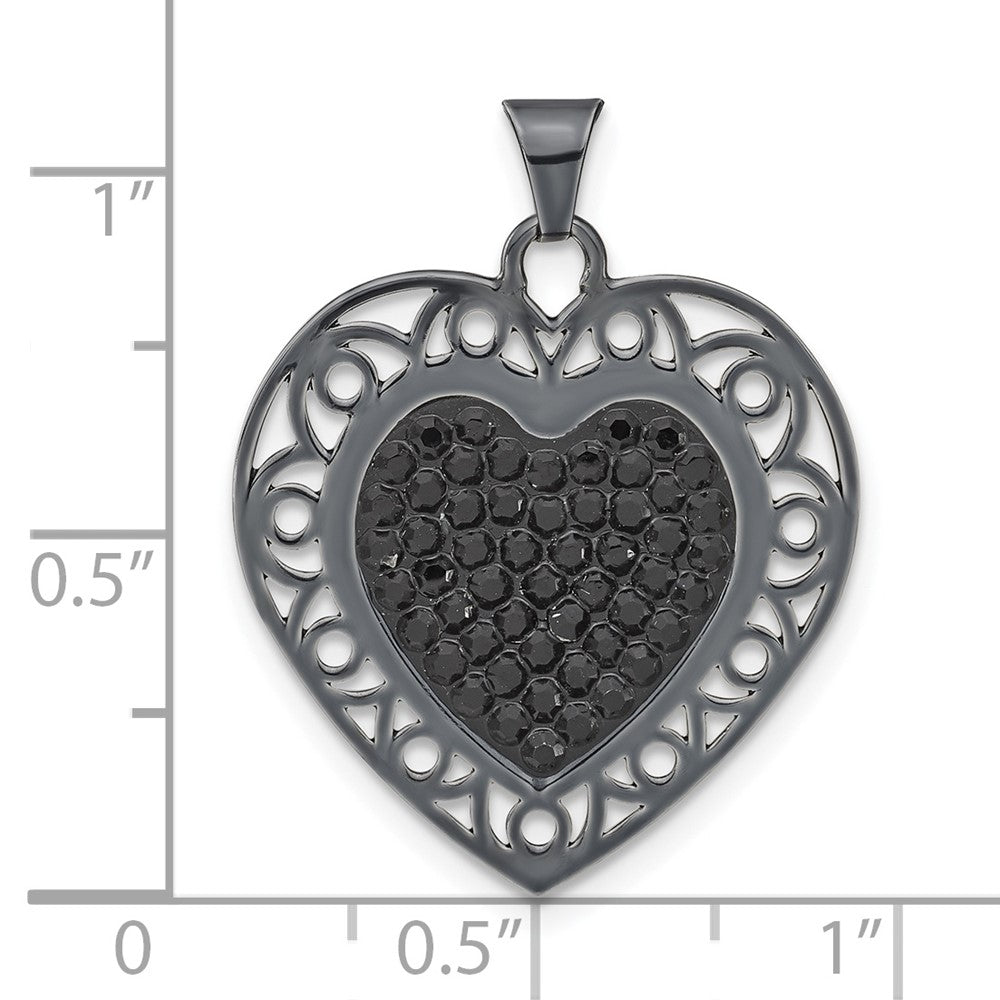 Sterling Silver Black Ceramic-plated Crystal Heart Pendant