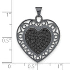 Sterling Silver Black Ceramic-plated Crystal Heart Pendant
