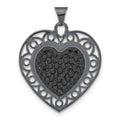 Sterling Silver Black Ceramic-plated Crystal Heart Pendant