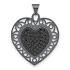 Sterling Silver Black Ceramic-plated Crystal Heart Pendant
