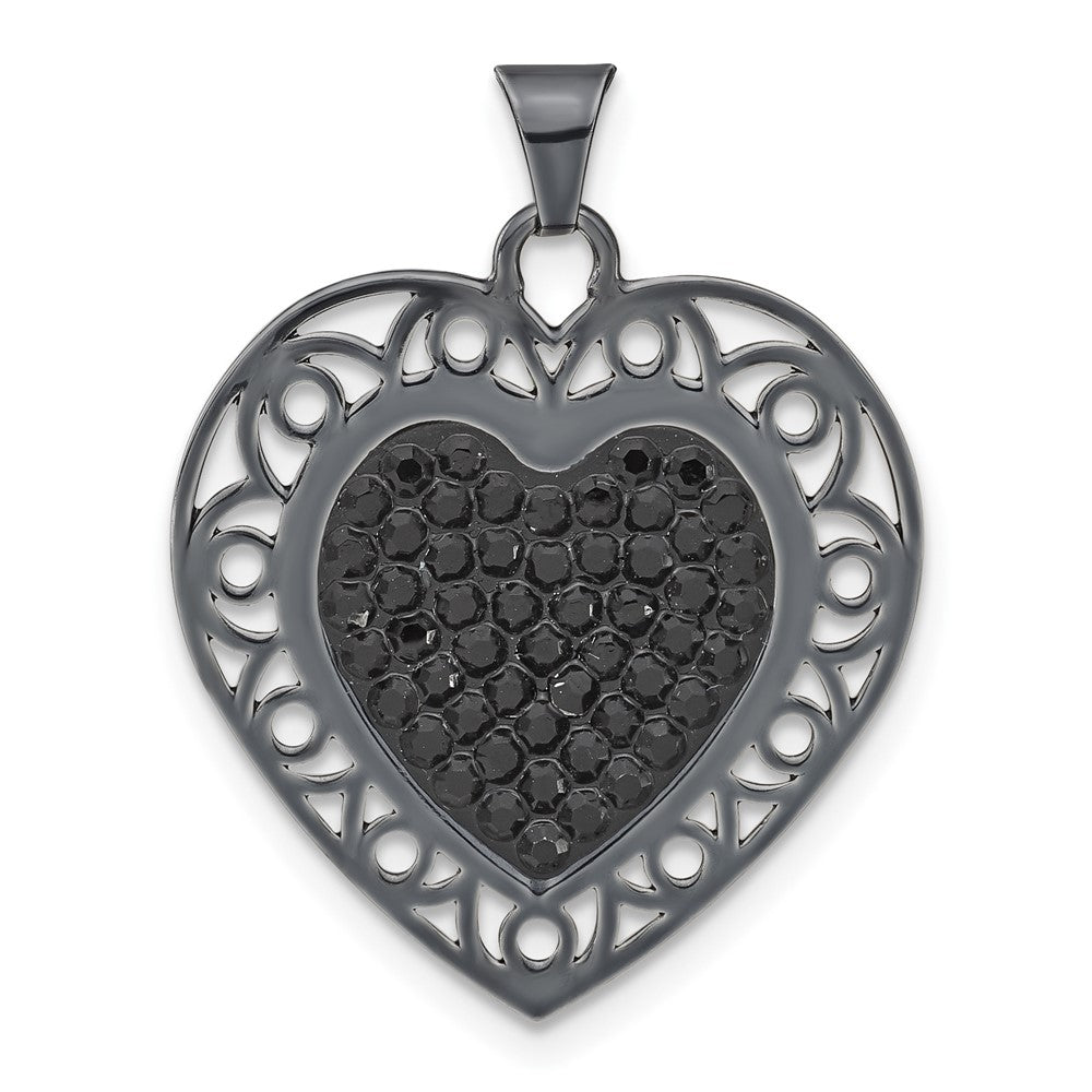 Sterling Silver Black Ceramic-plated Crystal Heart Pendant