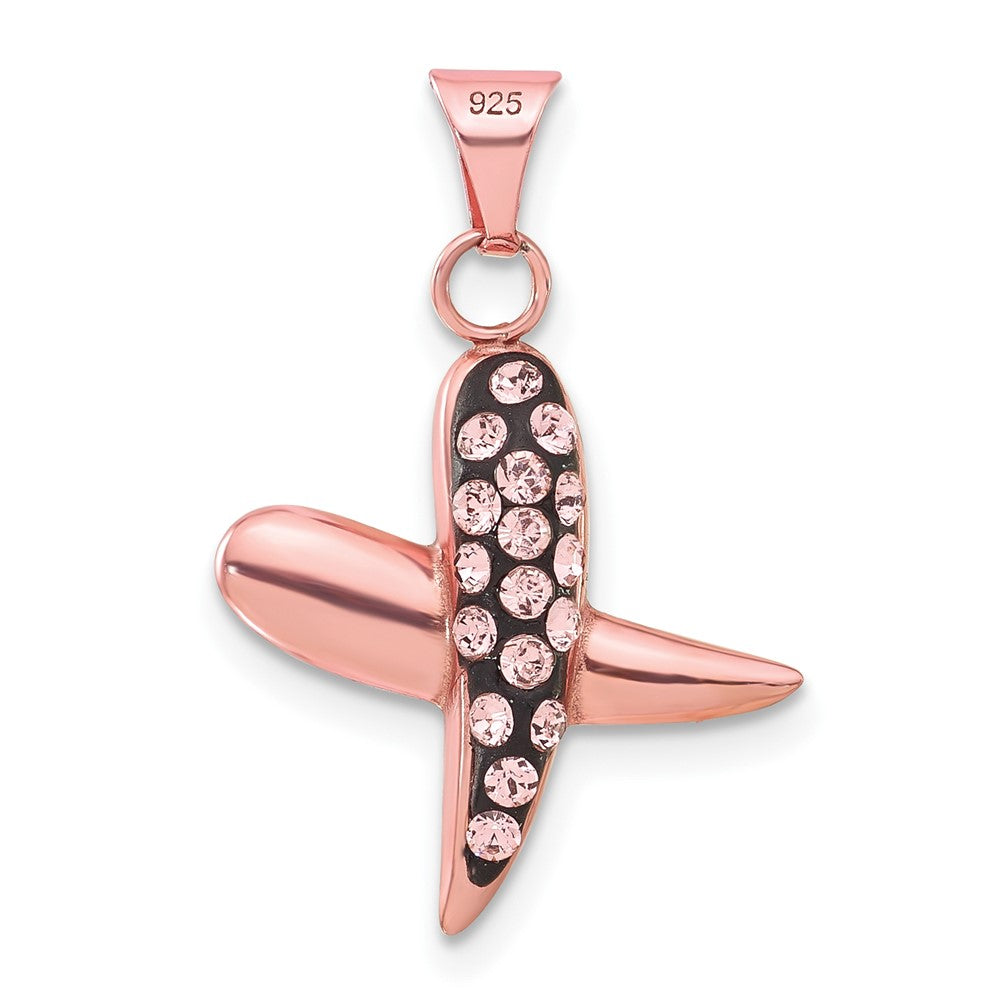 Sterling Silver Rose-tone Ceramic Crystal X Pendant