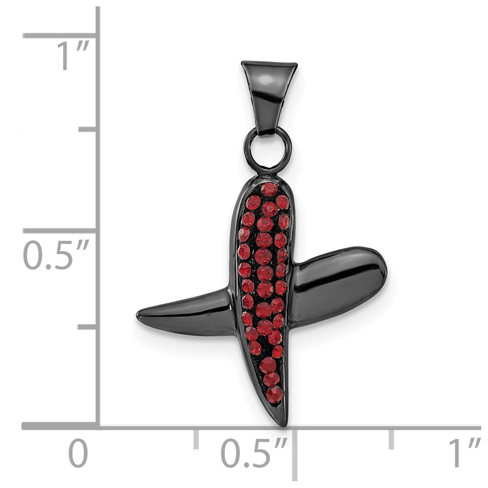 Sterling Silver Black Ceramic Red Crystal X Pendant