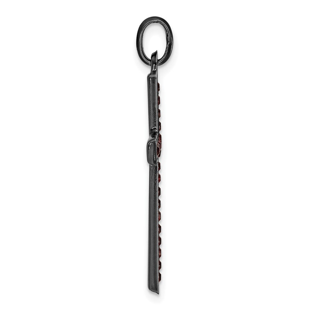 Sterling Silver Black Ceramic Red Crystal Cross Pendant