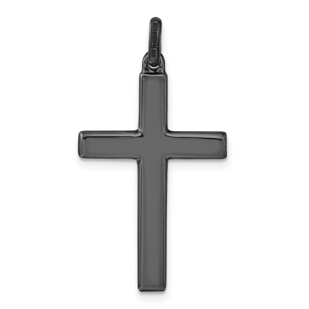 Sterling Silver Black Ceramic Red Crystal Cross Pendant