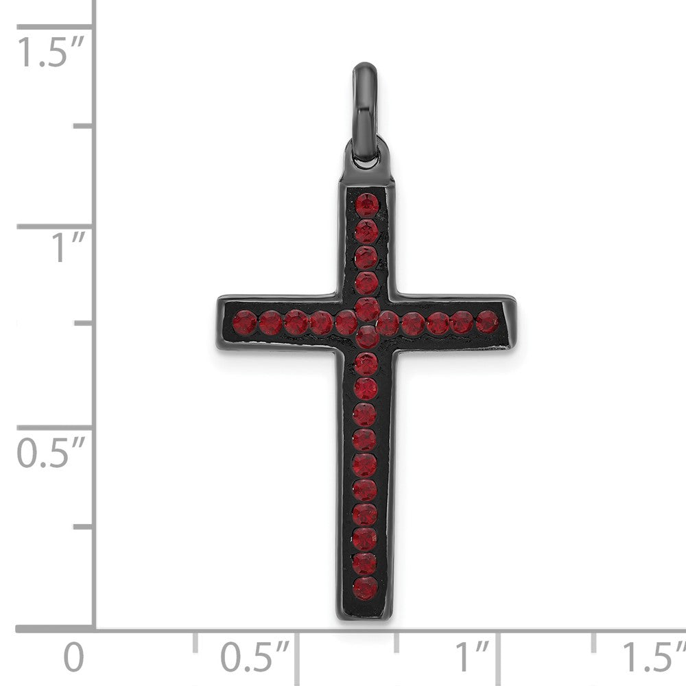 Sterling Silver Black Ceramic Red Crystal Cross Pendant