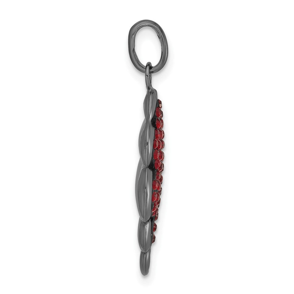 Sterling Silver Black Ceramic Red Crystal Wing Pendant