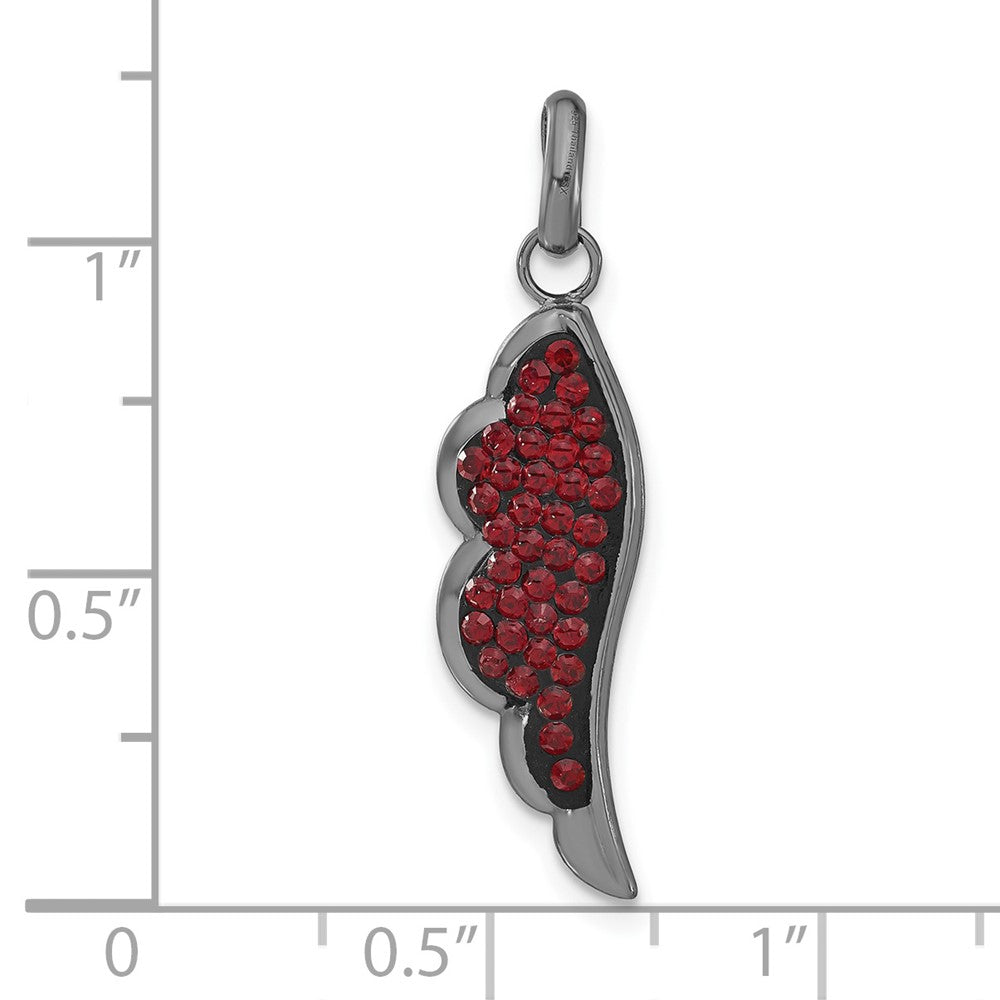 Sterling Silver Black Ceramic Red Crystal Wing Pendant