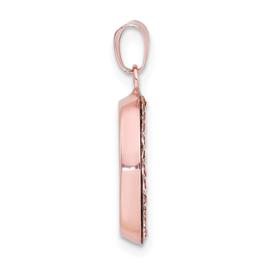 Sterling Silver Pink Ceramic Crystal Heart Circle Pendant