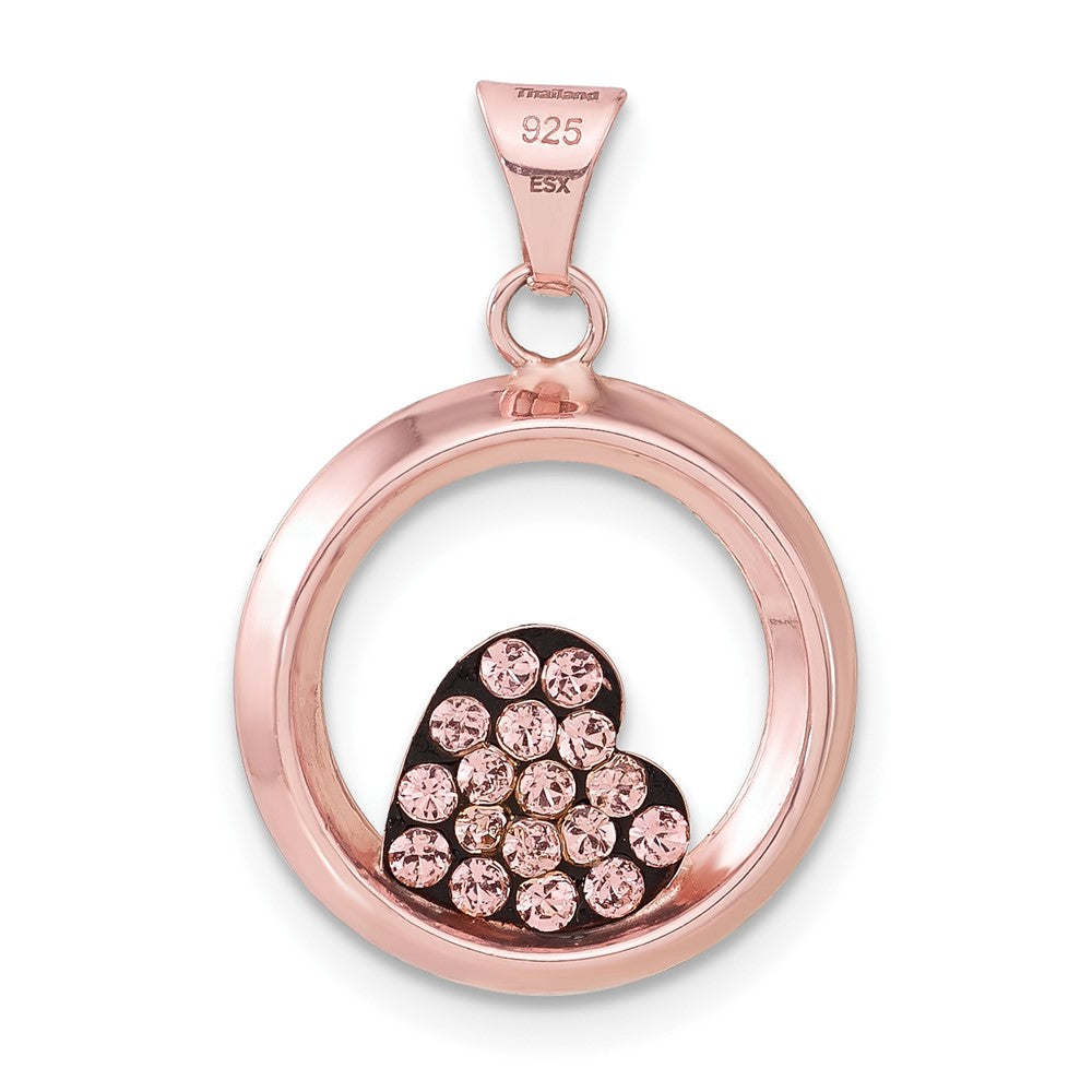 Sterling Silver Pink Ceramic Crystal Heart Circle Pendant