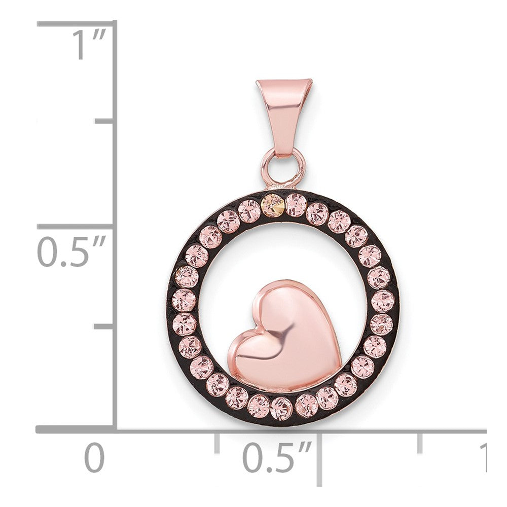 Sterling Silver Pink Ceramic Crystal Heart Circle Pendant