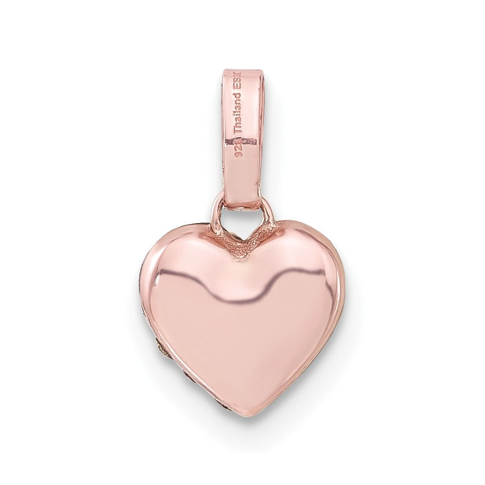 Sterling Silver Rose-tone Ceramic-plated Crystal Heart Pendant