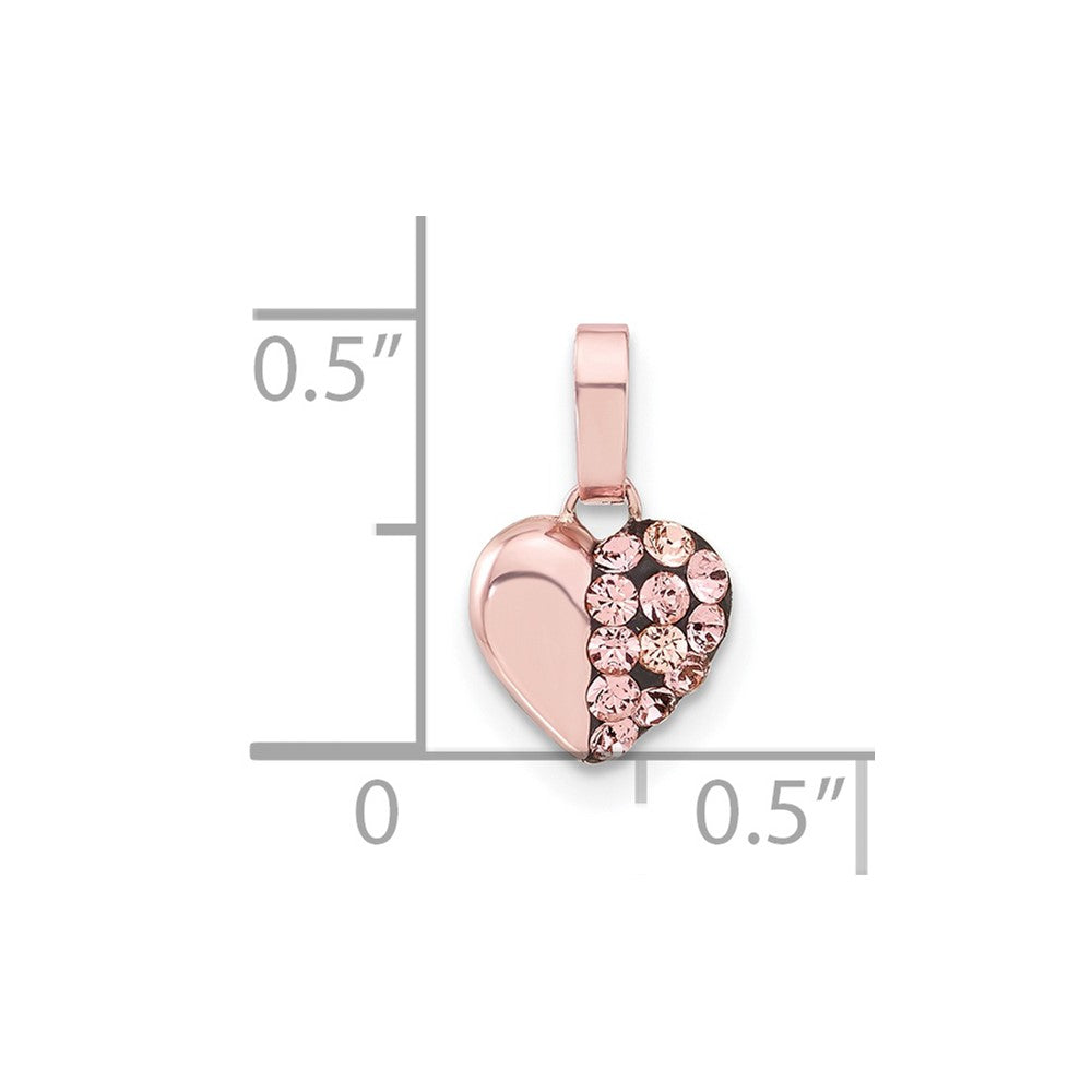 Sterling Silver Rose-tone Ceramic-plated Crystal Heart Pendant
