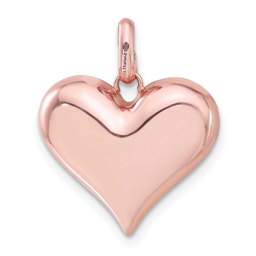 Sterling Silver Rose-tone Ceramic-plated Crystal Heart Pendant
