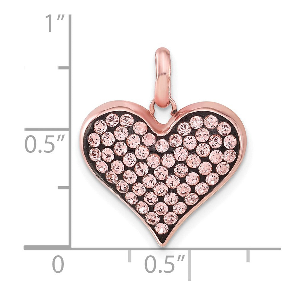 Sterling Silver Rose-tone Ceramic-plated Crystal Heart Pendant