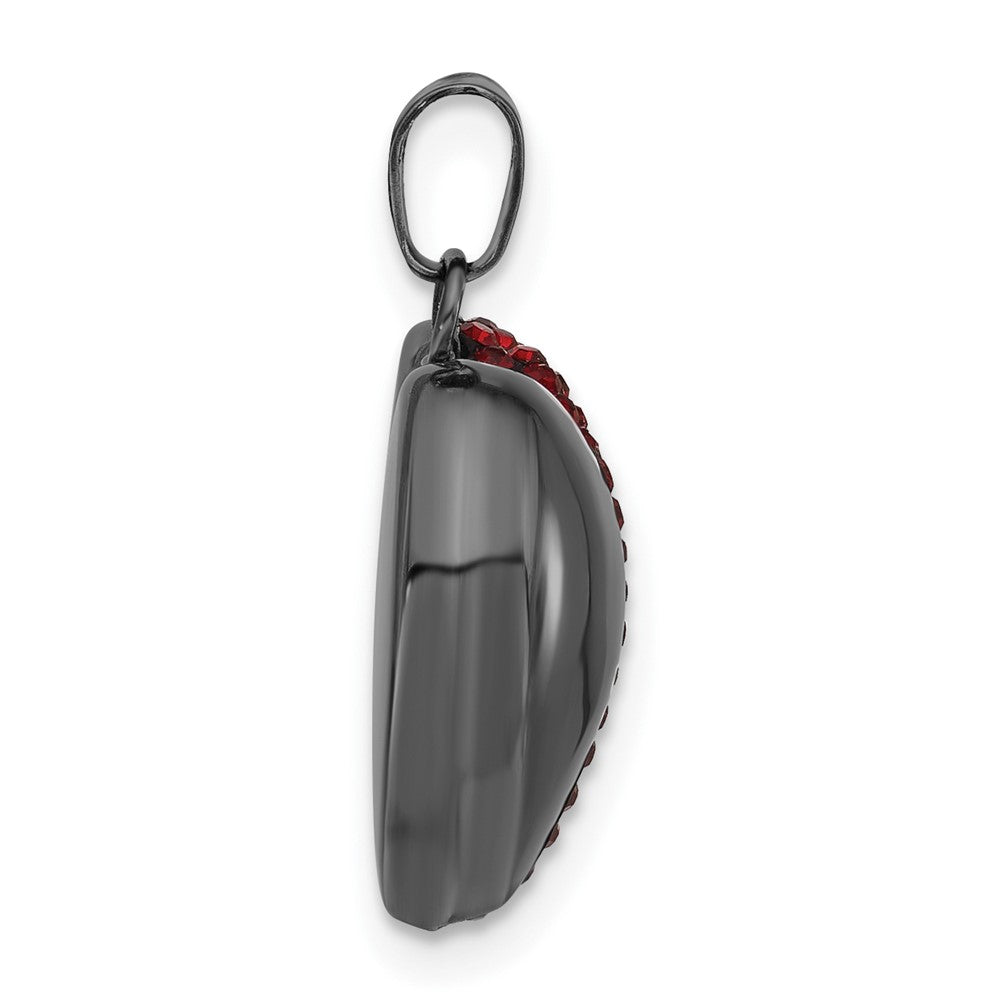 Sterling Silver Black Ceramic Red Crystal Heart Pendant
