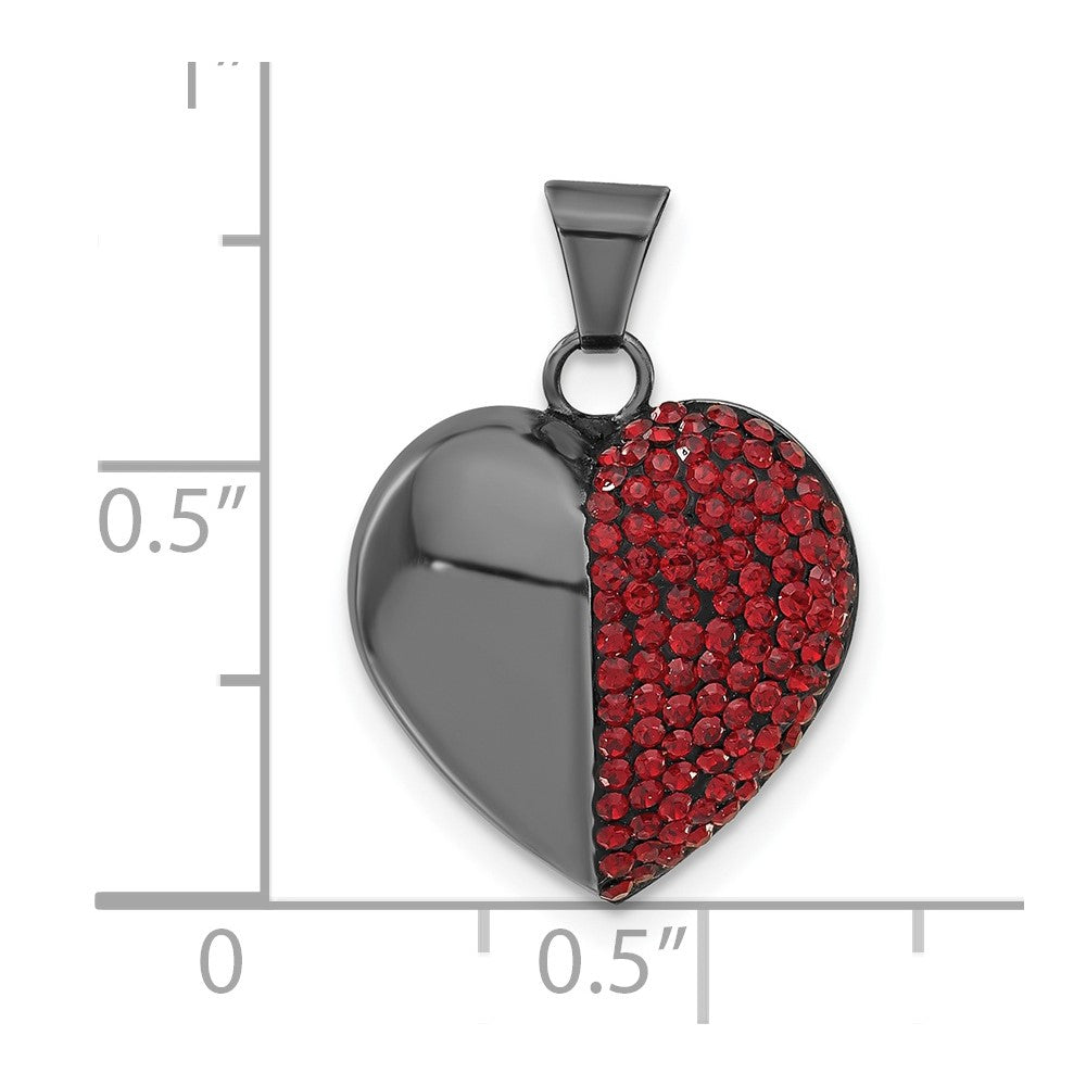 Sterling Silver Black Ceramic Red Crystal Heart Pendant