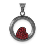 Sterling Silver Black Ceramic Red Crystal Heart Circle Pendant