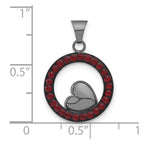 Sterling Silver Black Ceramic Red Crystal Heart Circle Pendant