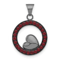 Sterling Silver Black Ceramic Red Crystal Heart Circle Pendant